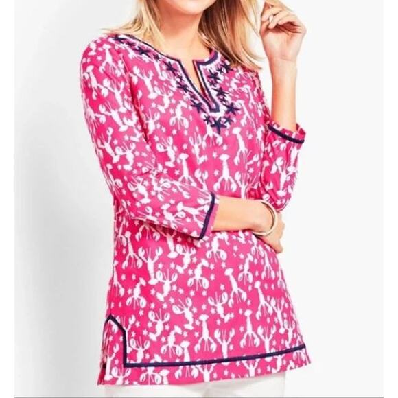 NWOT TALBOTS pink lobster & starfish novelty print cotton rockstar tunic size xs - Picture 2 of 7